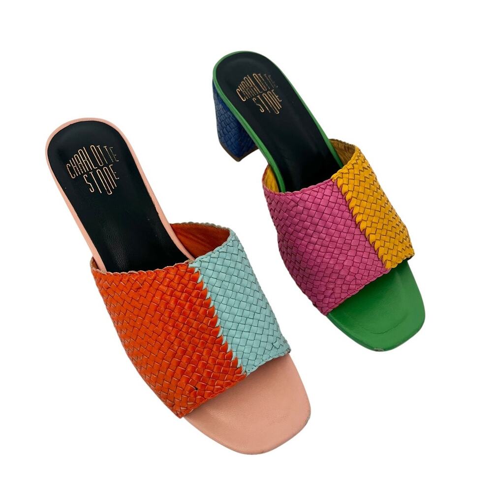 Charlotte Stone Lenu Kortman Mismatch Woven Leather Block Heel Mule Size 11 - Picture 1 of 9